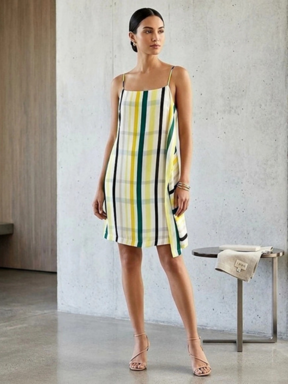NWT 1.State Striped Mini Dress in Yellow & Green Camisole Slip Dress Sz: L